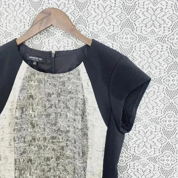 Lafayette 148 New York Cap Sleeve Textured Color block Sheath Dress 4 - Picture 3 of 10